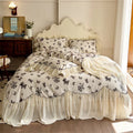 DecorBites™ Beige Lace Ruffles Butterfly Flowers Print Bedding Set with Egyptian Cotton Quality