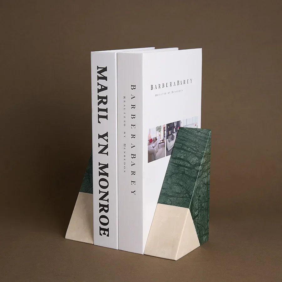 DecorBites™ Green Marble Bookends Retro Travertine Holder Home Decor