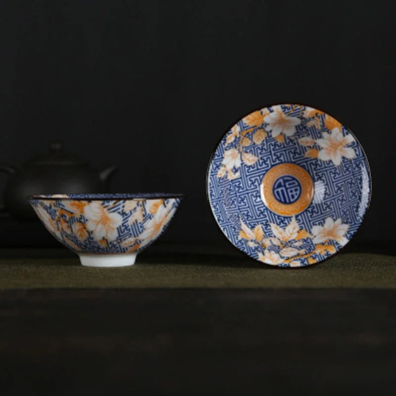 DecorBites™ Blue and White Porcelain Hand-Painted Tea Cups - Set of 1