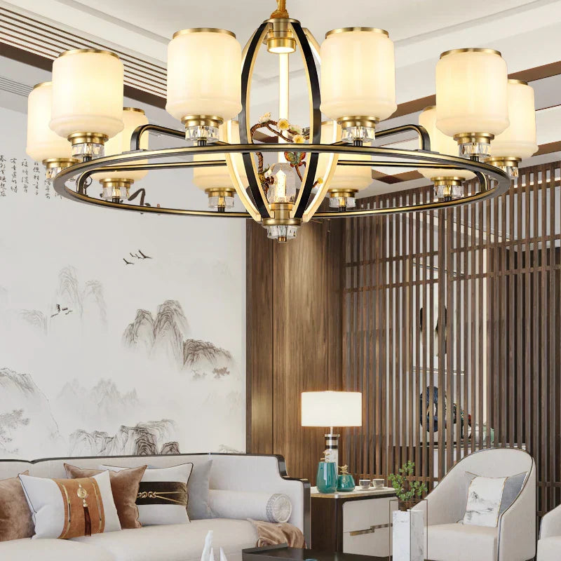 DecorBites™ Chinese Natural Jade All Copper Chandelier for Luxury Living Room Villa