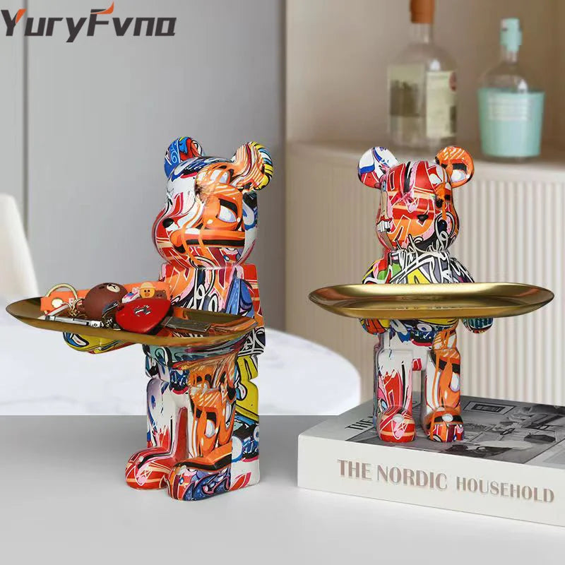 DecorBites™ Bear Figurine Sculpture Modern Room Decor Table Statue Keys Storage Shelf