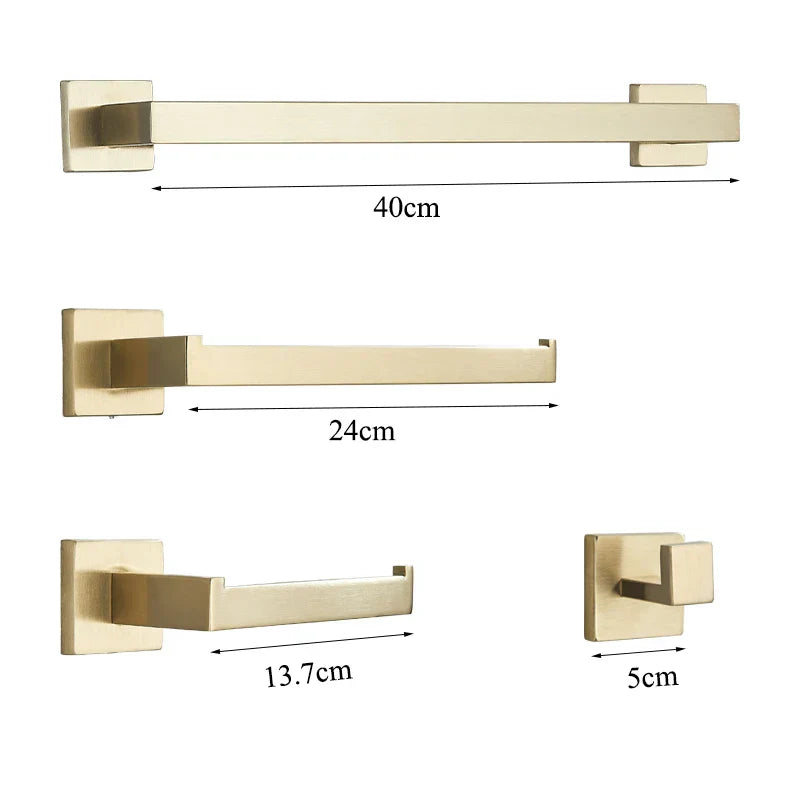 DecorBites™ Brushed Gold Bathroom Hardware Set Stainless Steel Towel Bar Robe Hook Toilet Paper Holder