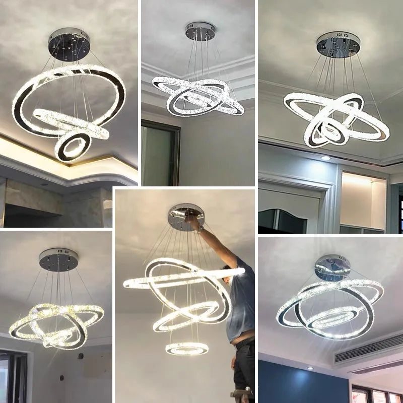 DecorBites™ Crystal Rings Pendant Chandelier: Modern Ceiling Lamp for Living Room Decoration