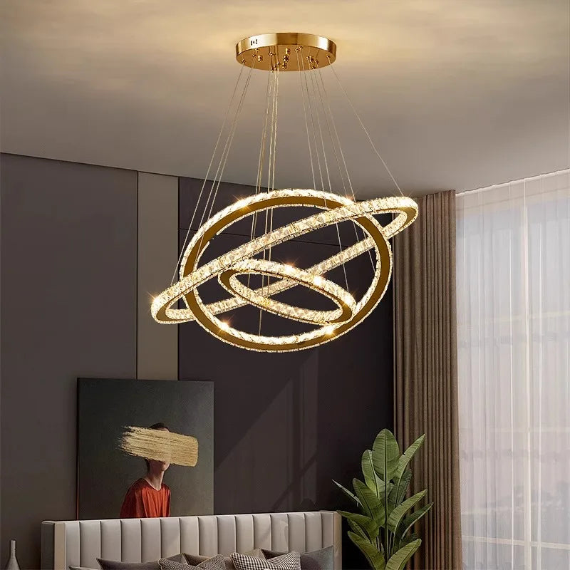 DecorBites™ Crystal Chandelier Stair Pendant Lamp Living Room Lighting