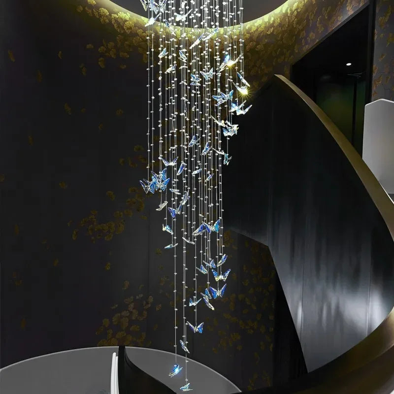 DecorBites™ Butterfly Crystal Chandelier for High Ceilings - Modern Staircase Pendant Lighting