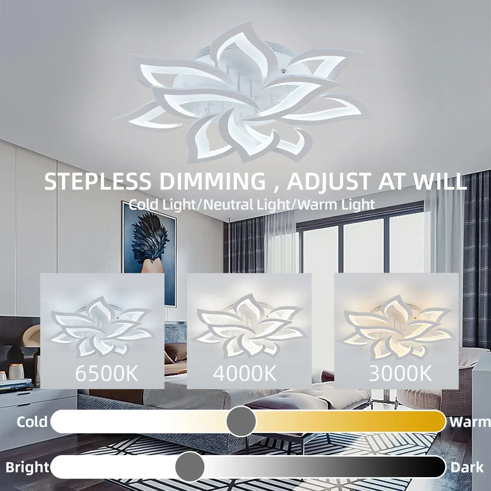 DecorBites™ LED Ceiling Light Chandelier Remote Control Dimmable Art Decor for Living Room Home Bedroom