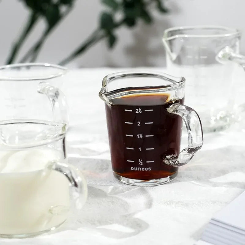DecorBites™ Glass Espresso Measuring Cup Double Mouth Clear Scale Milk Latte Jug