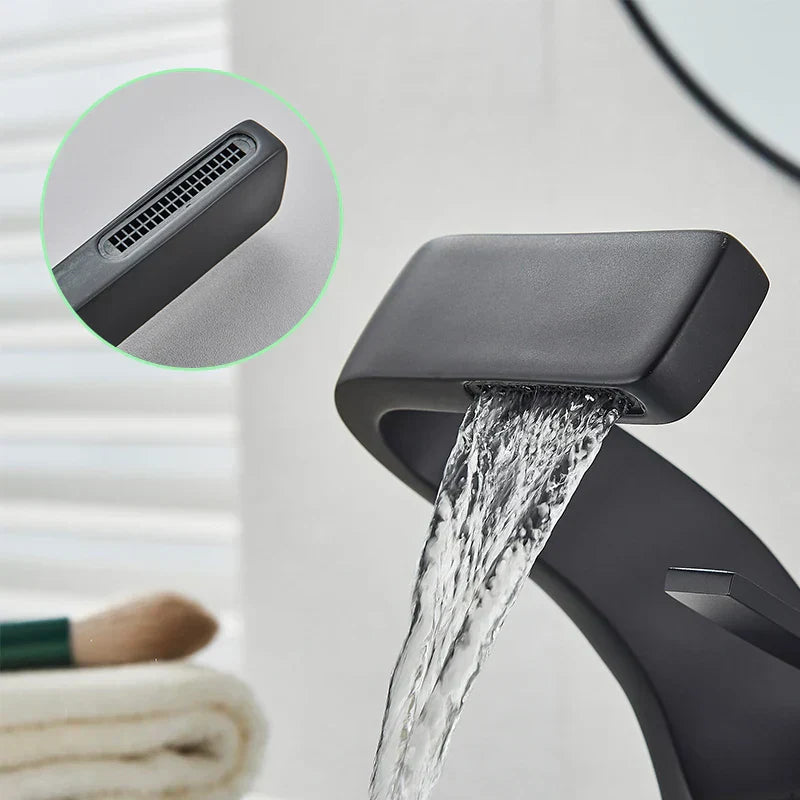 DecorBites™ Black Waterfall Bathroom Basin Faucet Cold Hot Mixer Deck-mounted Simple Design