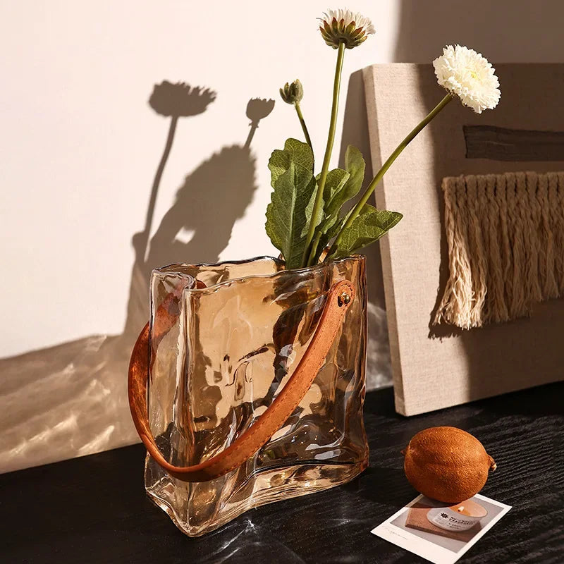DecorBites™ Bag Shape Glass Vase Handbag Hydroponics Terrarium Home Decoration