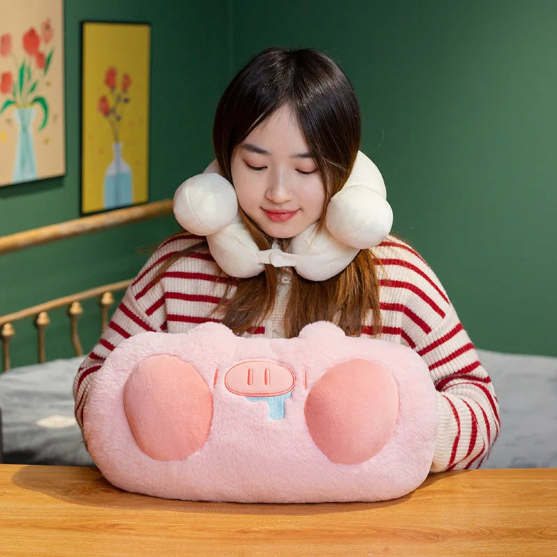 DecorBites™ Cartoon Pork Doll Throw Pillow: Soft U-shaped Warm-handed Plush Gift