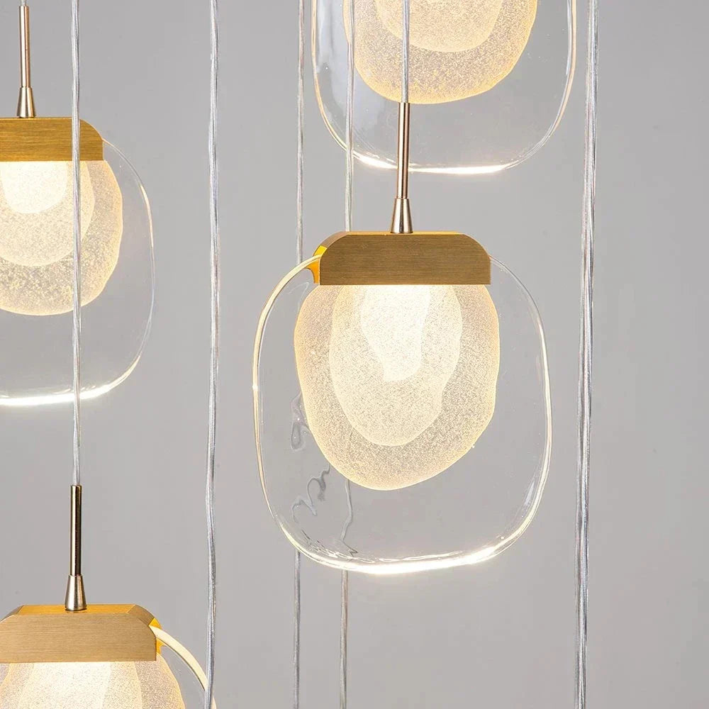 DecorBites™ Gold Crystal Staircase Chandelier: Luxury Indoor Lighting for Dining Room & Hallway