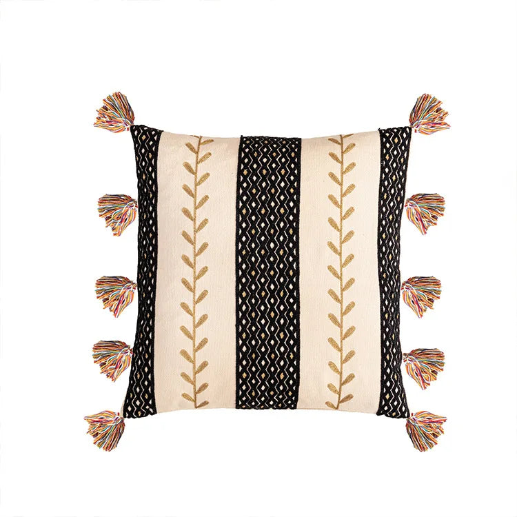 DecorBites™ Bohemian Cotton Embroidery Cushion Cover with Tassel for Home Decoration
