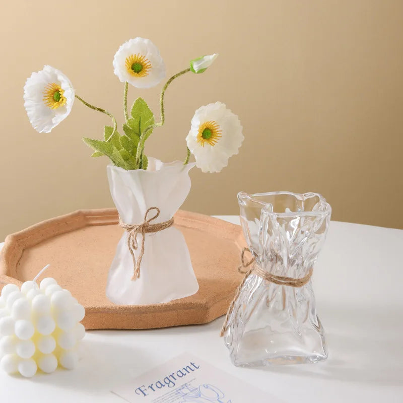 DecorBites™ Clear Glass Vase Irregularly Folded Handicraft Ornaments Hydroponic Flower Vases