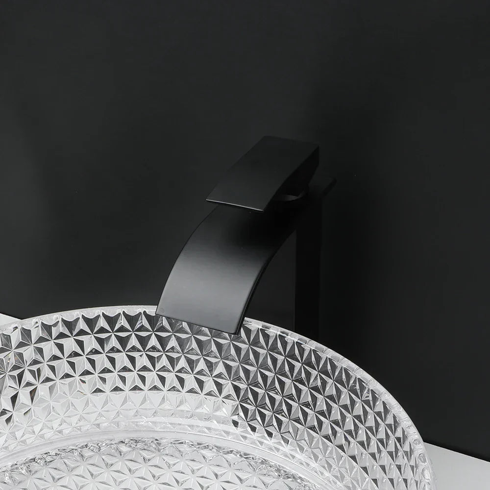 DecorBites™ Diamond Glass Basin Set with Matte Black Faucet and Pop-up Drain Mixer Tap