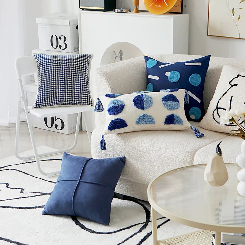 DecorBites™ Luxe Blue Tufted Pillowcase Embroidered Decor for Home Sofa 45x45cm 30x50cm