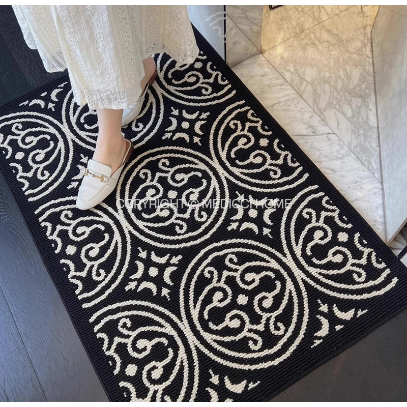 DecorBites™ Houndstooth Black Ivory Area Rug Decor Carpet Doormat Floor Mat