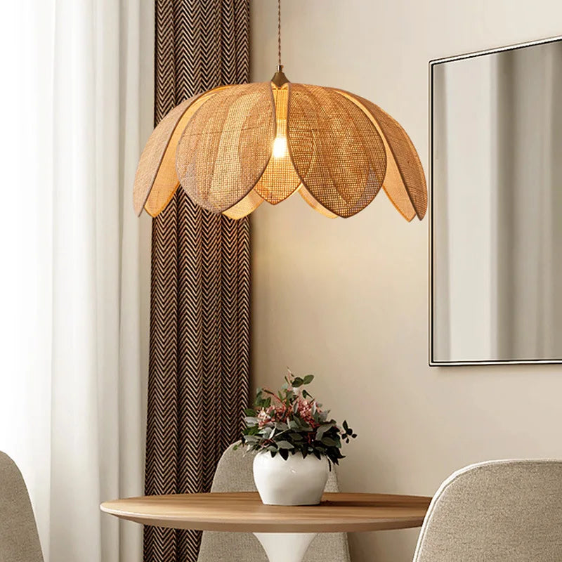 DecorBites™ Japanese Wicker Petal Chandelier for Tea House Dining, Parlor, Restaurant