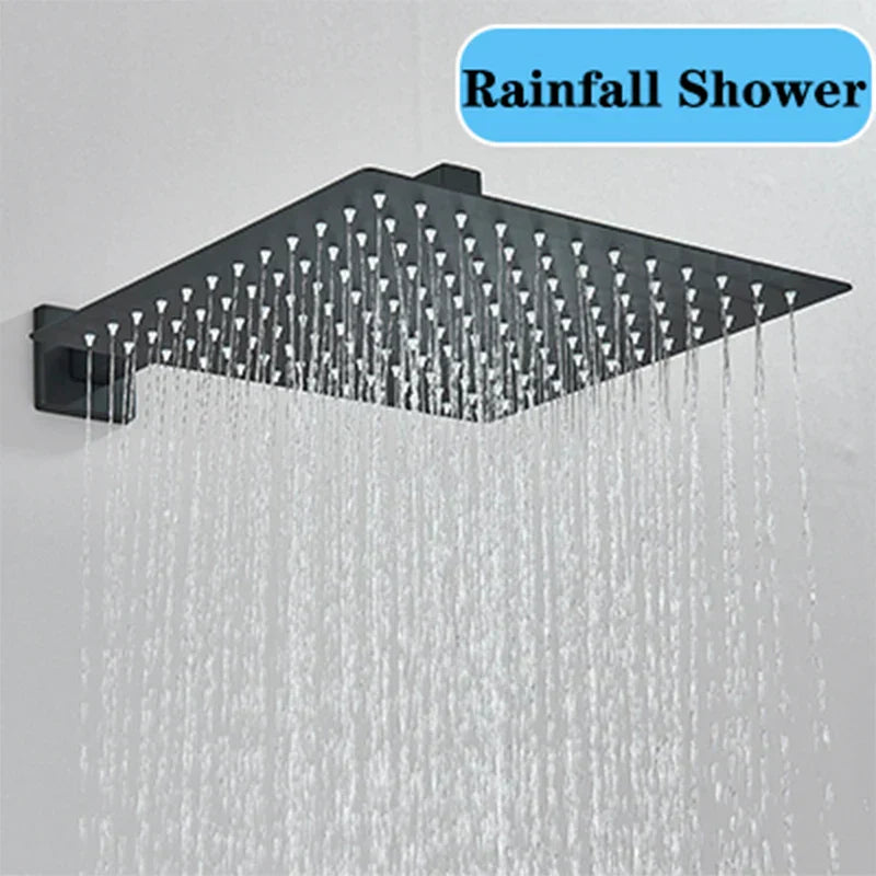 DecorBites™ Black Wall Mounted Shower System with Handshower - 12/16 Inch Rainwater Faucet
