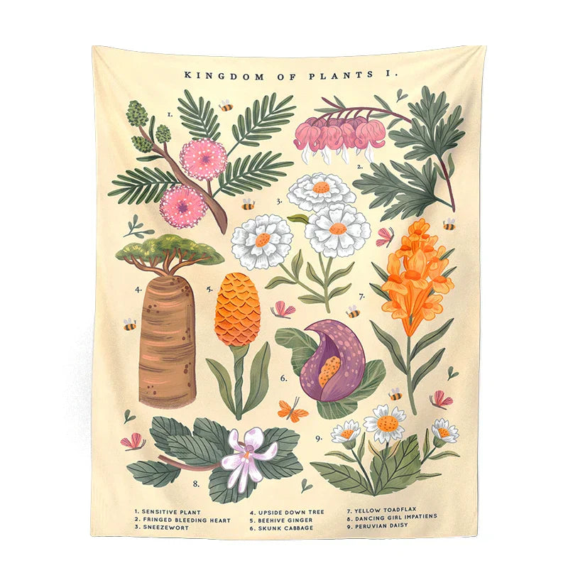DecorBites™ Botanical Wildflower Reference Chart Tapestry Wall Hanging - Bohemian Home Decor