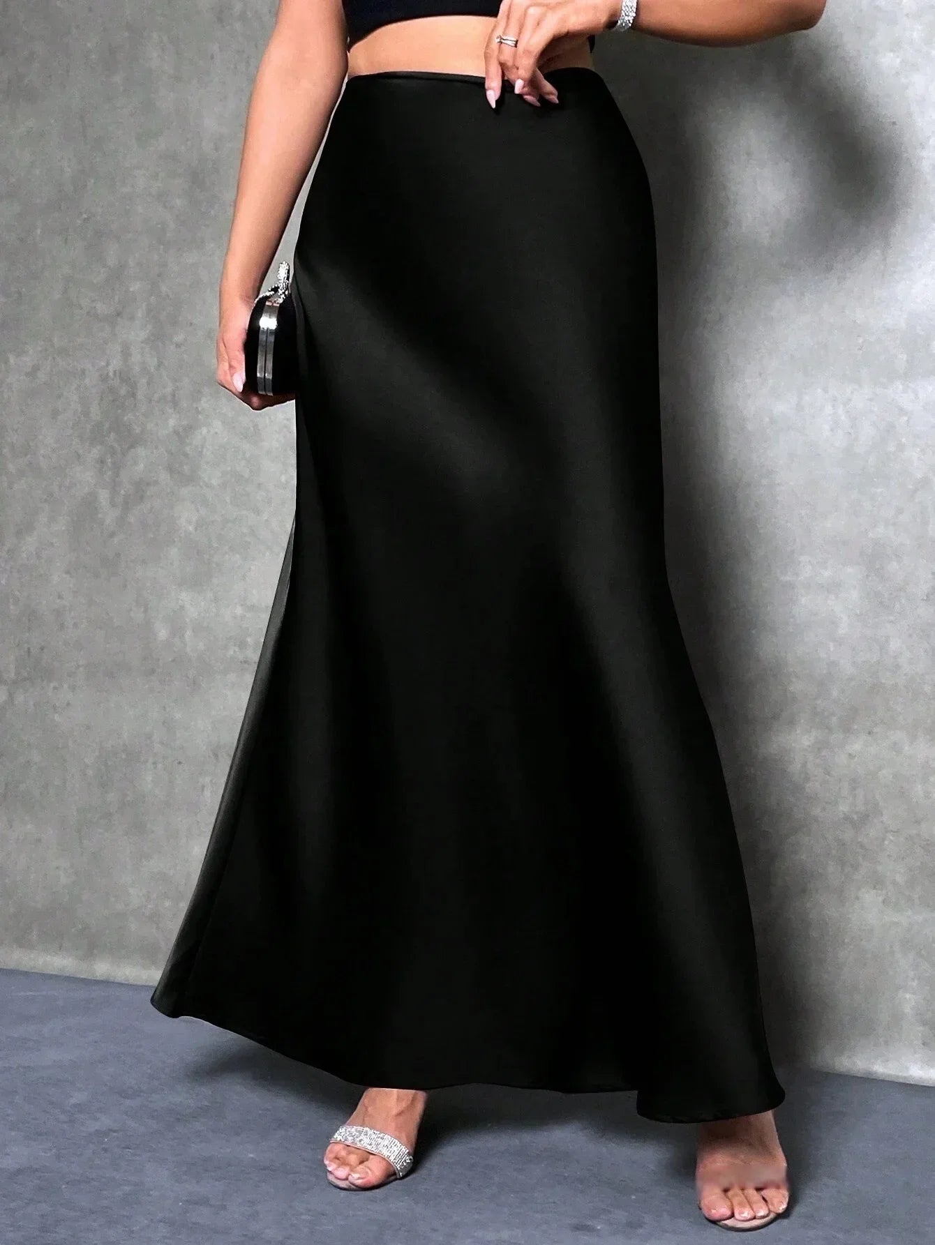 Satin Skirt Autumn Winter Simple A line Long Skirt Women Clothing
