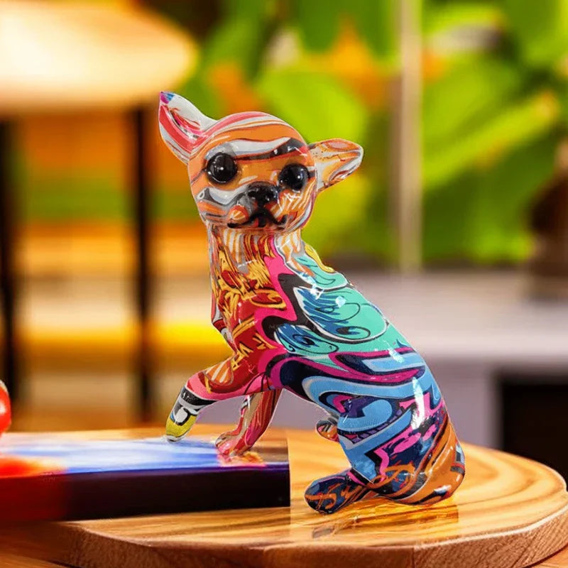 DecorBites™ Chihuahua Dog Ornament Resin Handicrafts Home Decor Graffiti Art 18cm