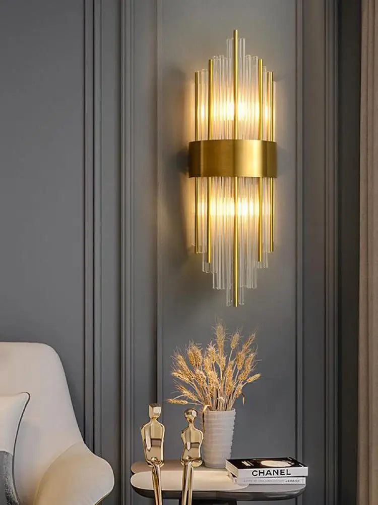 DecorBites™ Art Deco Stainless Steel Crystal LED Wall Sconce Black Gold Bedroom Corridor