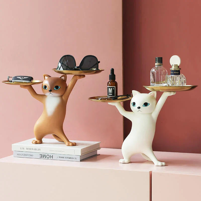 DecorBites™ Cat Tray Sculpture Home Decor Statues Office Table Desk Accessorie Storage