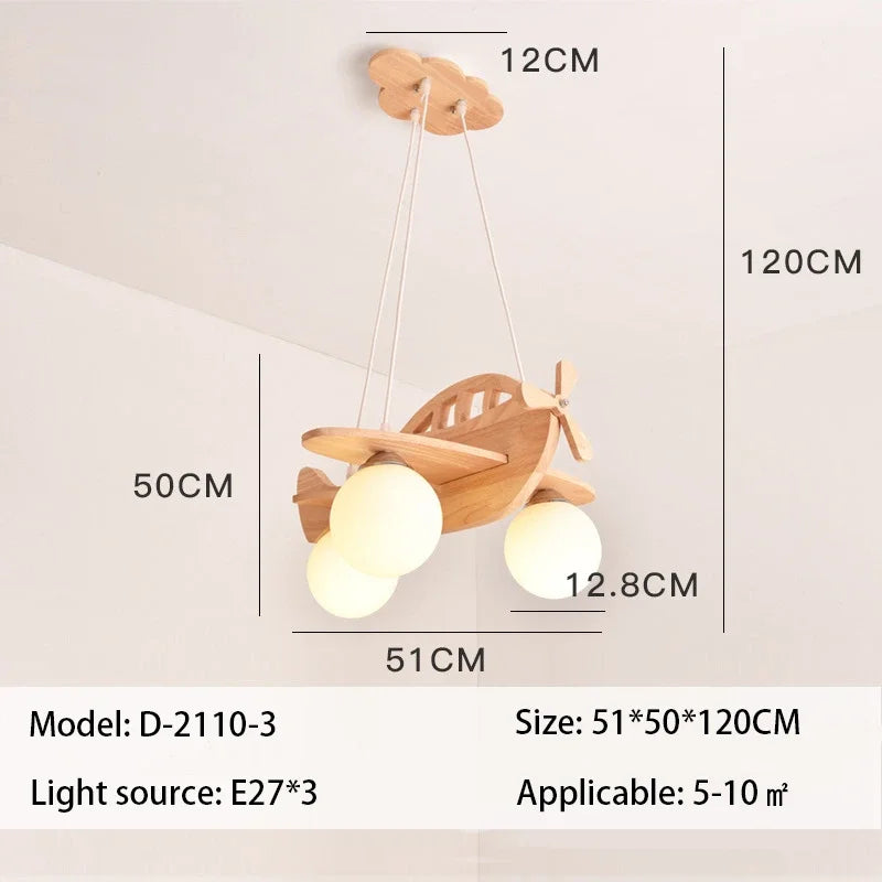 DecorBites™ Kids Wood Airplane Chandelier LED Suspension Light for Boy's Bedroom