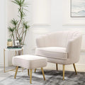 DecorBites™ Comfortable Beige Bucket Shaped Club Living Room Armchair with Golden Metal Legs