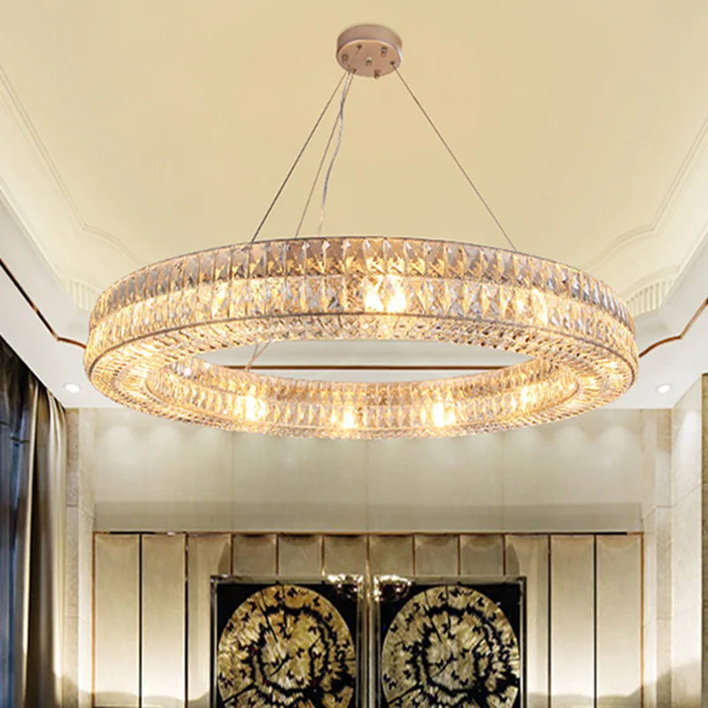 DecorBites™ Gold K9 Crystal LED Ring Chandelier Pendant Light for Home Decor