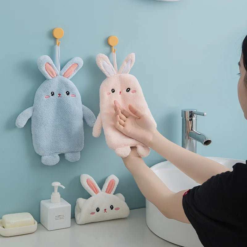 DecorBites™ Cartoon Rabbit Hand Towel: Kids Coral Velvet Quick Dry Microfiber Towel