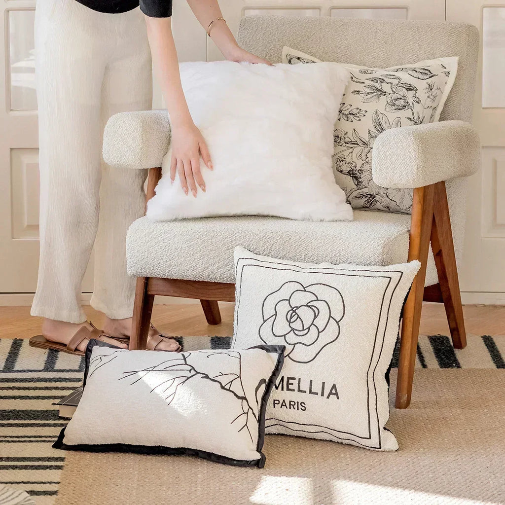 DecorBites™ Camellia Jacquard Embroidery Pillow Cover Luxury Decorative Nordic Living Room