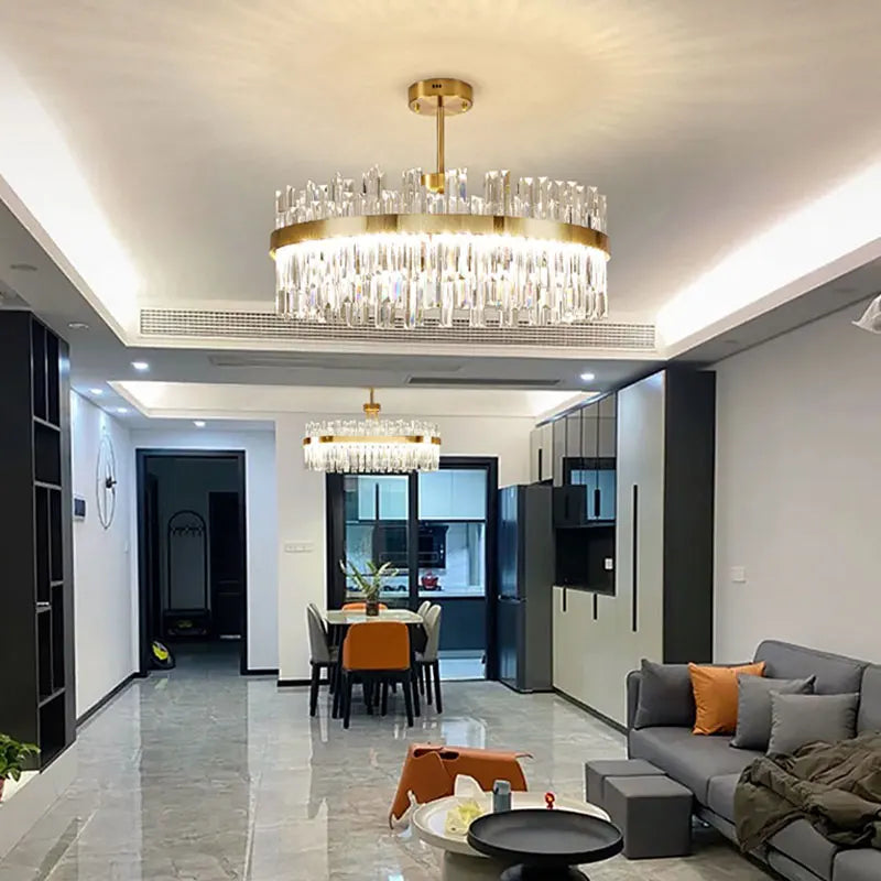 DecorBites™ Crystal Round Ceiling Chandelier: Luxe Nordic Living Room Dining Room Pendant Light