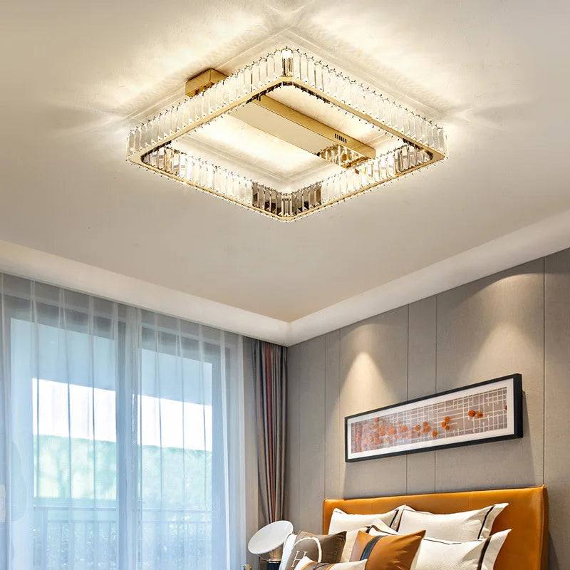 DecorBites™ Crystal Chandelier LED Ceiling Light for Bedroom, Dimmable Luxury Foyer Lighting