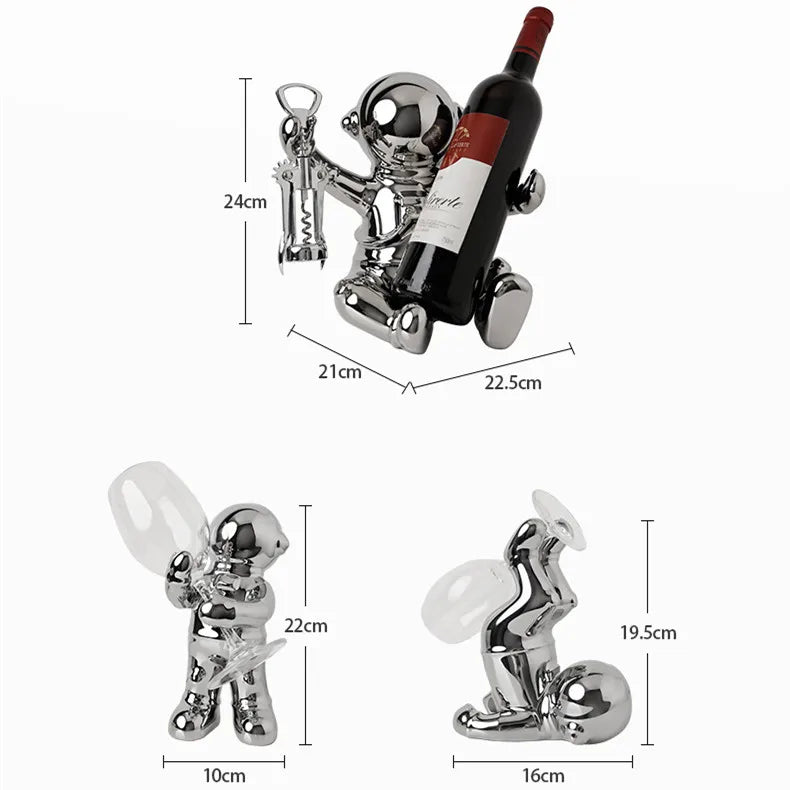 DecorBites™ Astronaut Ceramic Wine Rack: Handmade Bar Accessories, Animal Sculpture Figurine