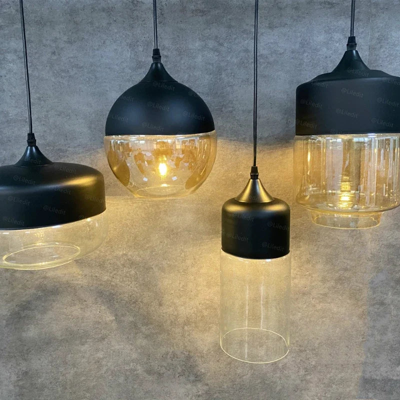 DecorBites™ Black Glass Pendant Light Fixture for Modern Indoor Decor & Dining Room