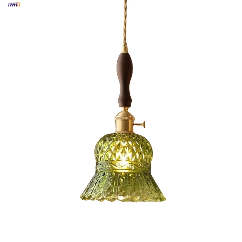 DecorBites™ LED Pendant Light Fixture with Copper Socket & Green Glass, Modern Nordic Lamp