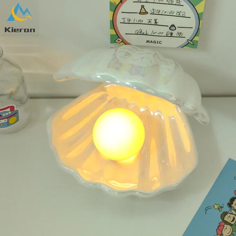 DecorBites™ Ceramic Shell LED Night Light for Bedroom and Living Room
