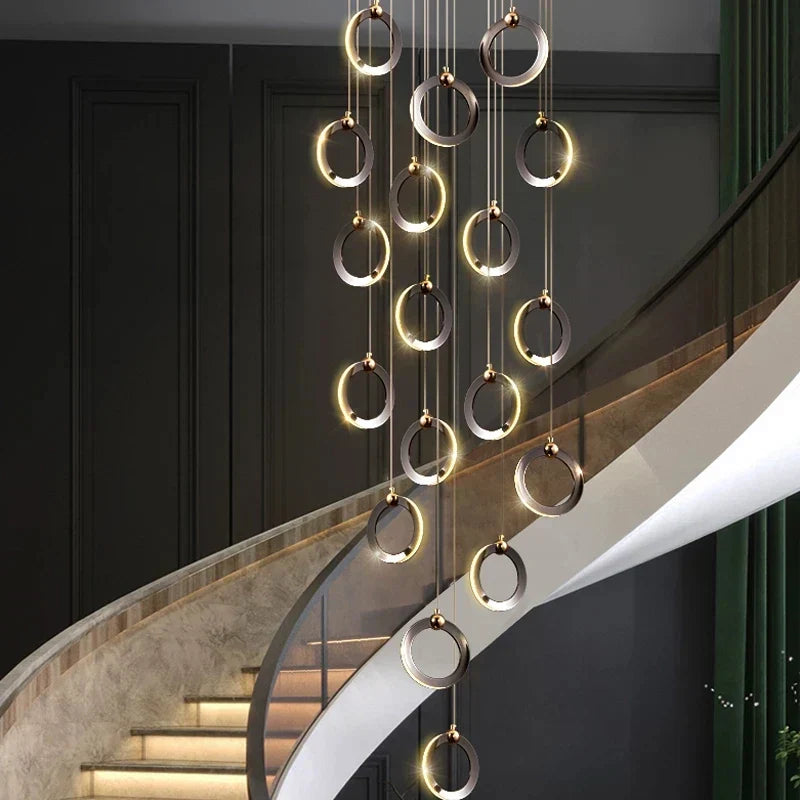 DecorBites™ Aluminum LED Chandelier Crystal Round Hanging Lamps Luxury Staircase Lighting Fixtures