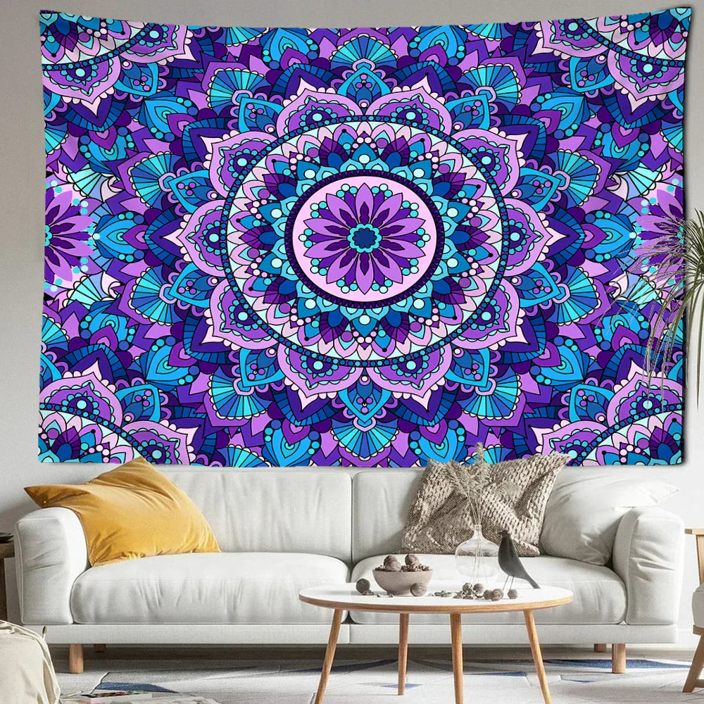 DecorBites™ Blue Purple Mandala Tapestry Wall Hanging - Bohemian Abstract Aesthetics