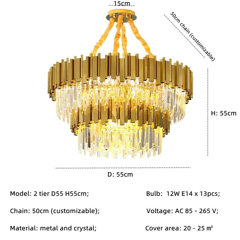 DecorBites™ Gold Crystal Chandelier: Modern Luxury LED Pendant Lights for Living, Dining, Bedroom Decor
