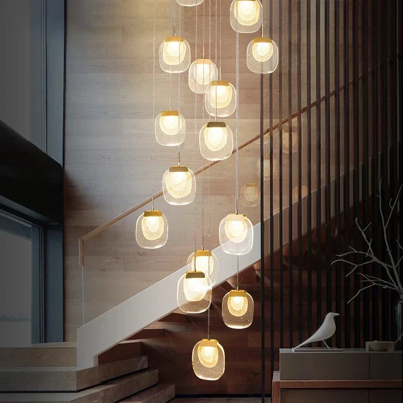 DecorBites™ Gold Crystal Staircase Chandelier: Luxury Indoor Lighting for Dining Room & Hallway