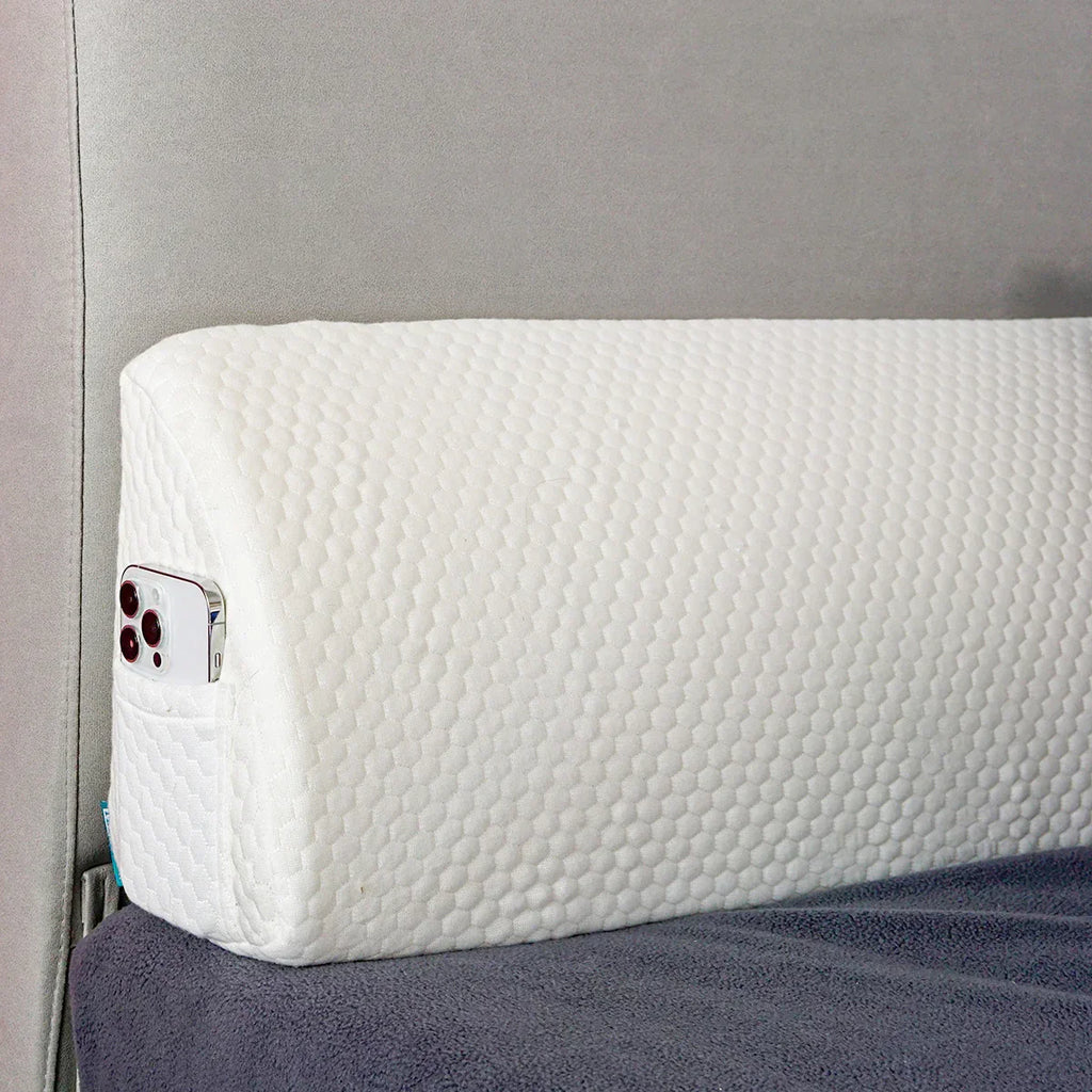 DecorBites™ Bed Wedge Pillow Memory Foam Mattress Gap Filler with 2 Large Side Pockets