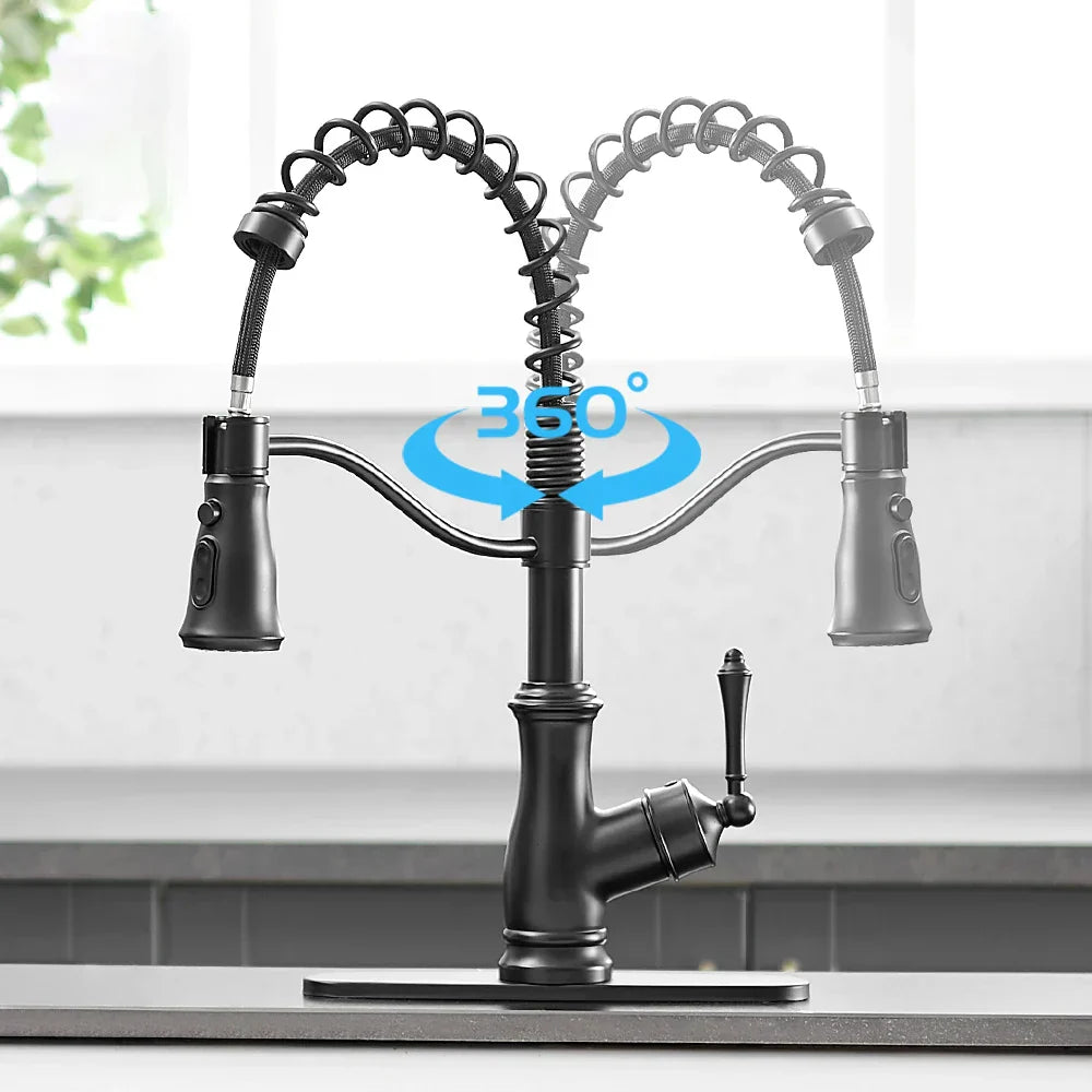 DecorBites™ Black Spring Spout Kitchen Faucet Single Lever Pull Out Mixer Tap