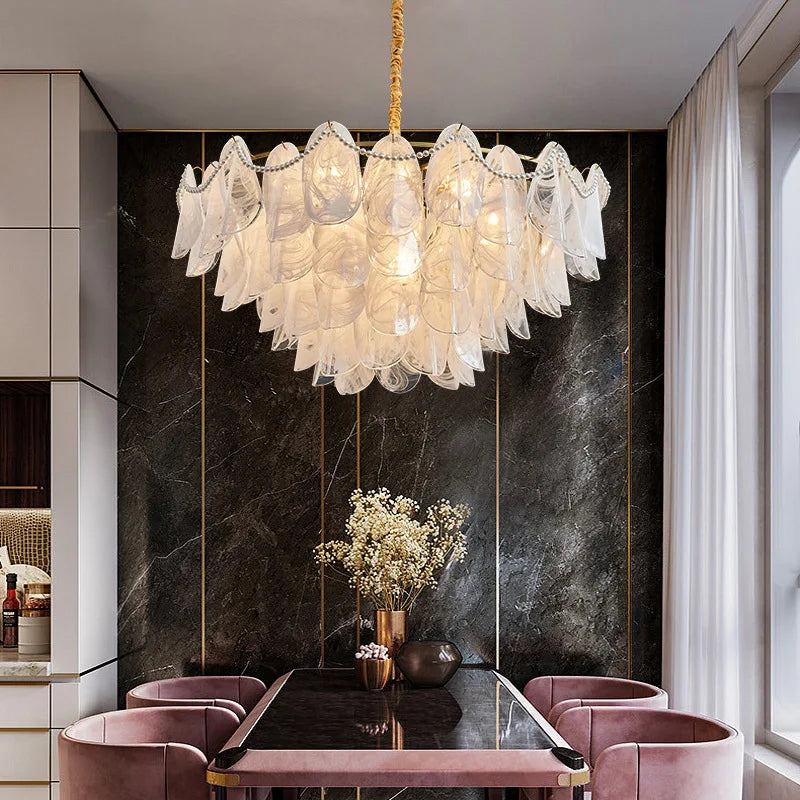DecorBites™ LED Glass Hanging Lamp Golden Leaf Shape Modern Pendant Light