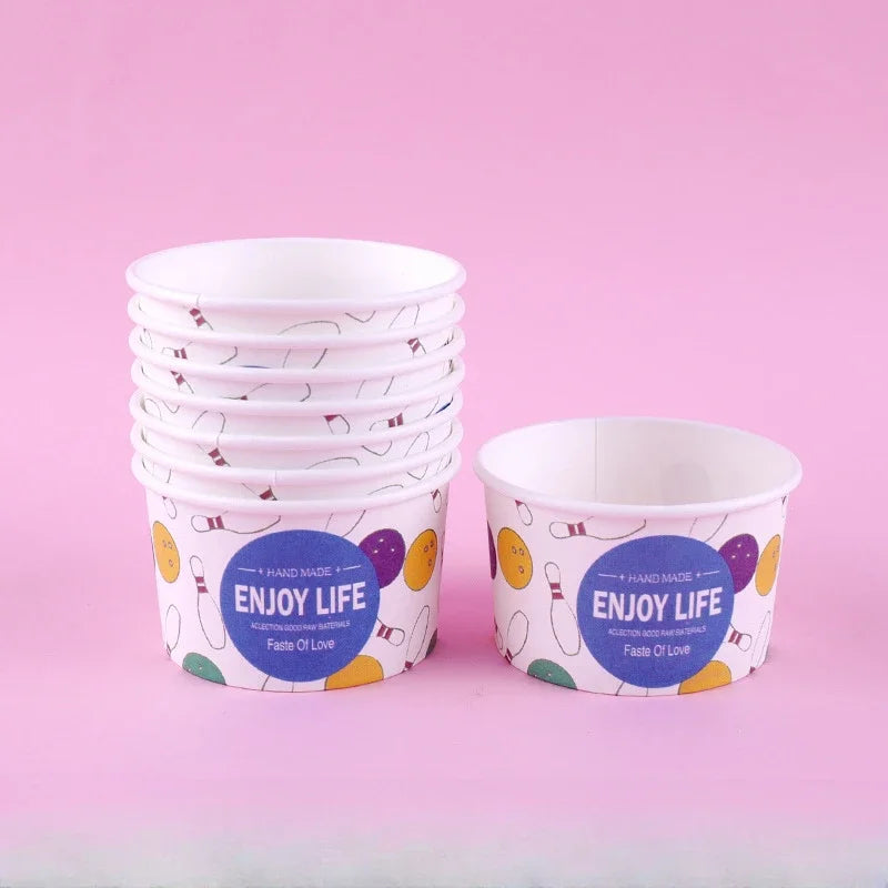 DecorBites™ Cartoon Paper Cups 50PCS 100ml Small Round Disposable Dessert Ice Cream Bowl