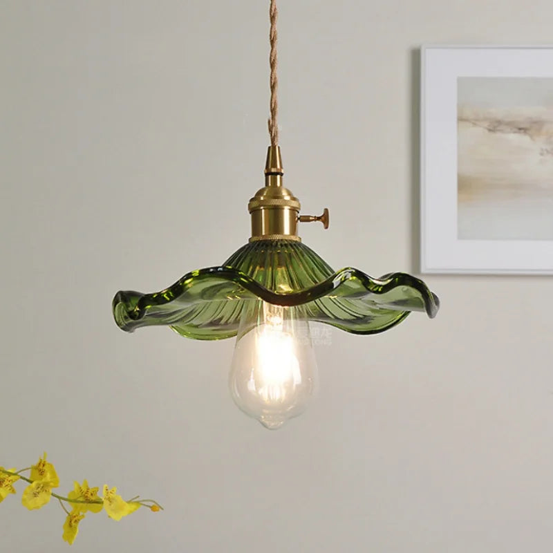 DecorBites™ Green Flower Glass Pendant Light - Modern Kitchen Bar Restaurant Hanging Lamp