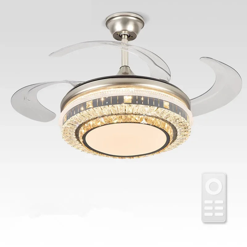 DecorBites™ Gold Crystal Retractable Blades Modern LED Ceiling Fan 42" Smart Lightning