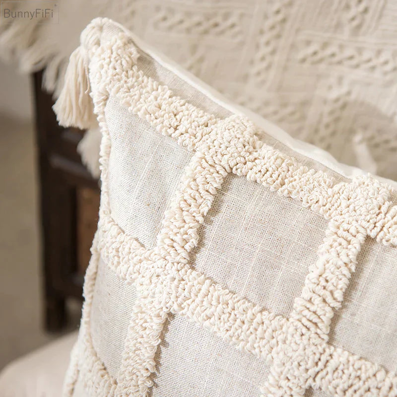 DecorBites™ Boho Tassel Cushion Cover for Home Décor - 45x45cm Square/Round