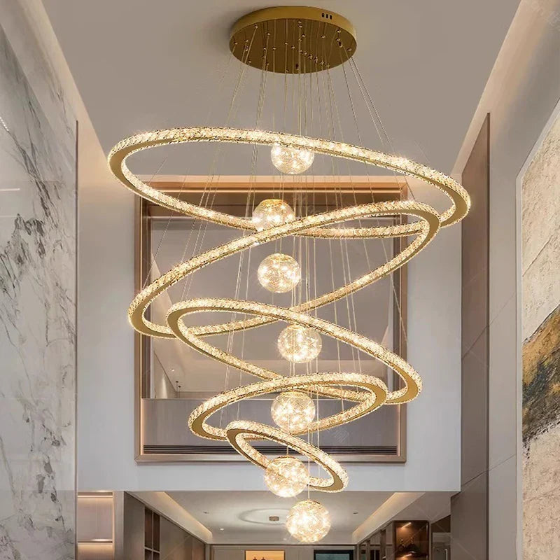 DecorBites™ Crystal Chandelier Stair Pendant Lamp Living Room Pendant Lights Interior Lighting